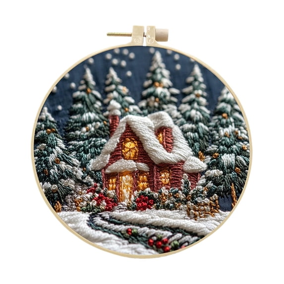 Clearance Under $4.9! 1SET Christmas Embroidery Craft Kit, Stamped Cross-Stitch Set for Beginners & Adults, Cotton, (One Size, D)