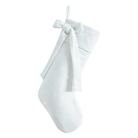 Clearance Under $4 Christmas Stocking, 1PC 20in Polyester White Velvet Stocking with Gold Hook & Bow, Fireplace Mantel Holiday Decoration
