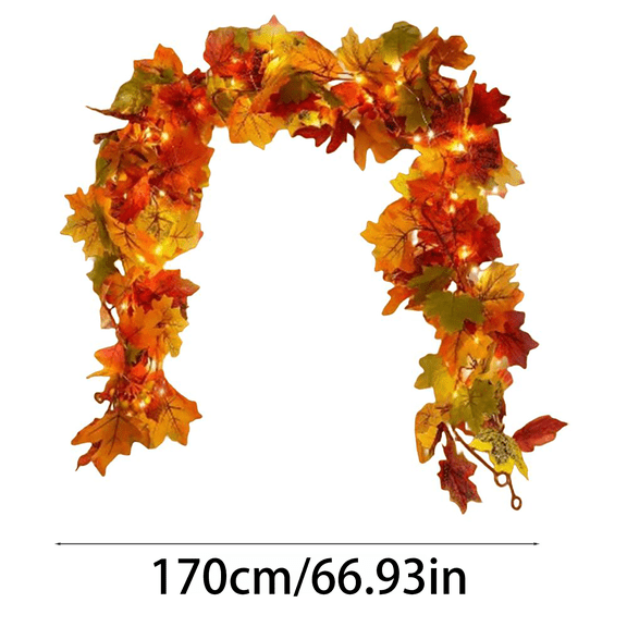 Clearance Under $4 Deep Gold LED Garland with Warm Lights Hauntingly Halloween Maple Vine for Mantels Staircases Walls, 1-Pack