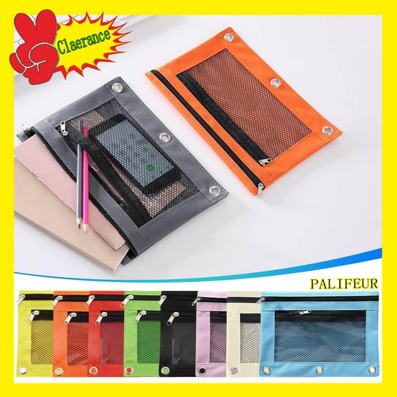 PALIFEUR Pencil Case, Pencil Pouch 3 Ring Binder, Large Capacity Pencil Bag, Multi-Color Clear Durables Pen Case with 2 Zipper, Travel Cosmetic Bag