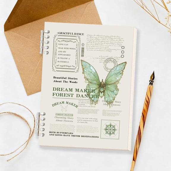 Clearance Under $4! Retro Butterfly British Notebook Light Green Composition Notebook Notepad