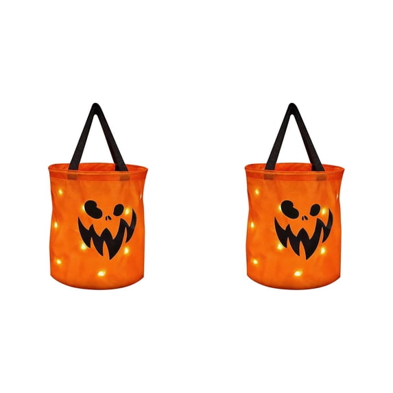 Clearance Under $5.1! 2 Pack LED Light Up Halloween Candy Bucket Bag with Handle (Lightning)