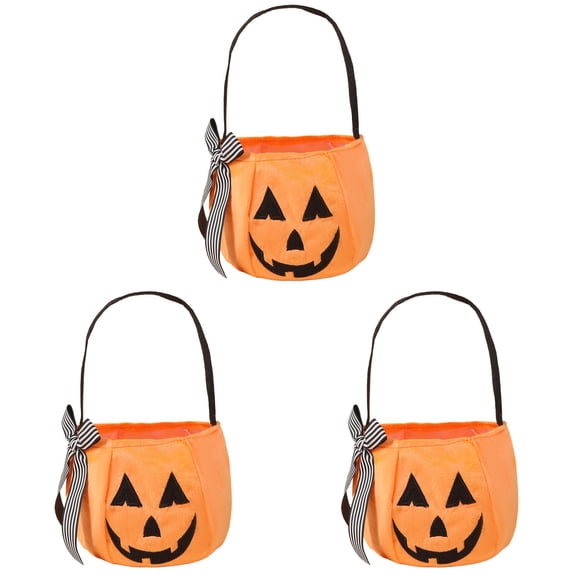 Clearance Under $5.1! 3 Pack Reusable Embroidered Candy Buckets with Bow, Halloween Trick-or-Treat Bags