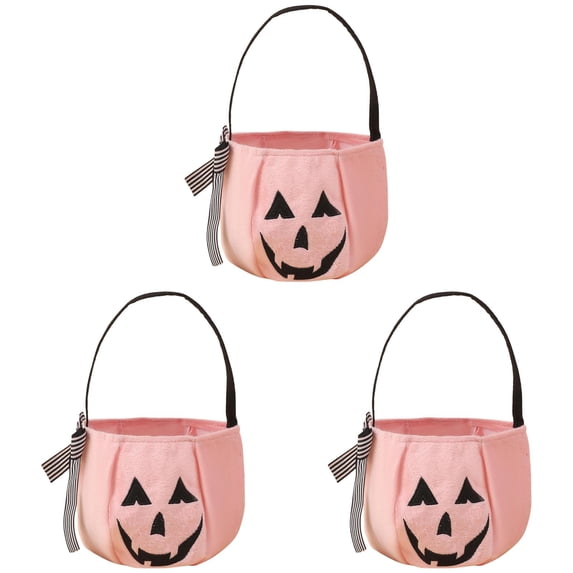 Clearance Under $5.1! 3 Pack Reusable Embroidered Candy Buckets with Bow, Halloween Trick-or-Treat Bags
