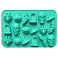 thumbnail image 1 of Clearance Under $5 | 18-Cavity Halloween Silicone Baking Mold for Chocolate and Candy, Non-Stick Mini Pumpkin Hat Treat Mold, Green, 1 of 5