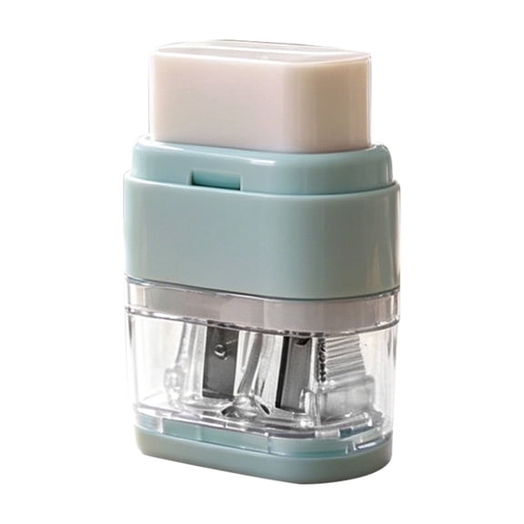 Clearance Under $5 | 2 In 1 Manual Pencil Sharpener Built-In Eraser, Double Hole Portable Transparent Shavings Storage Cutter