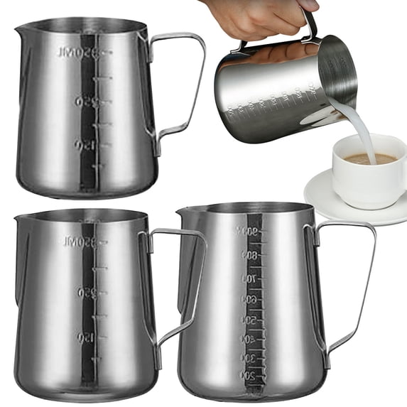 Clearance Under $5.39 Stainless Steel Milk Frothing Pitcher with Measuring Scale, Coffee Steaming Cup for Latte Art and Home Brewing