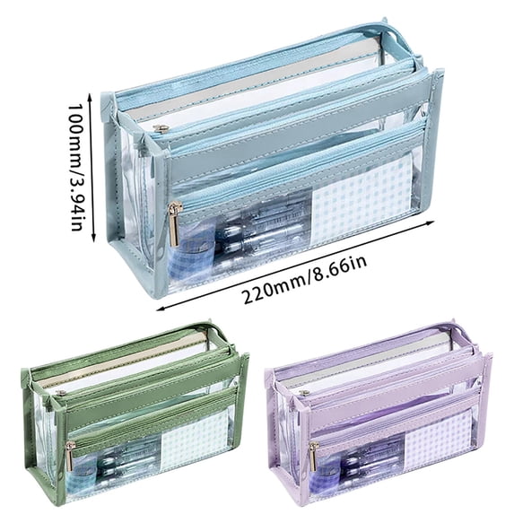 Clearance Under $5 | 4-Layer TPU Transparent Pencil Pouch with Individual Compartments, Large-Capacity Stationery Organizer, Blue