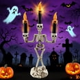 thumbnail image 1 of Clearance Under $5.66! Halloween Skeleton Candelabra with LED Candles, Light Up Tabletop Decor for Haunted Party and Home Ambiance, 1 of 5