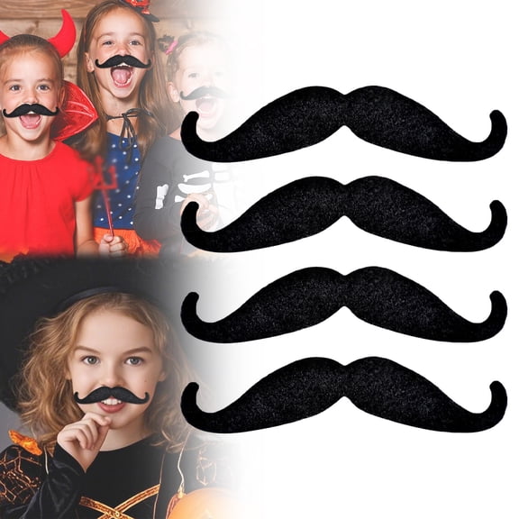 Clearance Under $5.69! Halloween Fake Mustaches Set of 4, Self Adhesive Costume Party Photo Booth Props