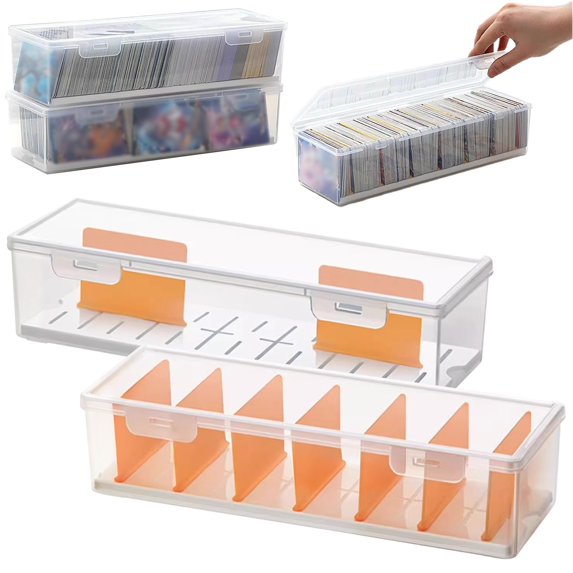 Clearance Under $5.69Card Storage Box with Dividers Transparent Organizer for Trading Business and Game Cards