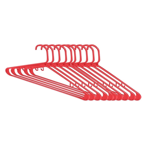 Clearance Under $5.84! 10PACK Standard Clothes Hangers, Heavy-Duty Plastic Hangers with Accessory Hooks, Iron, for Home & Closet, (One Size, Red)