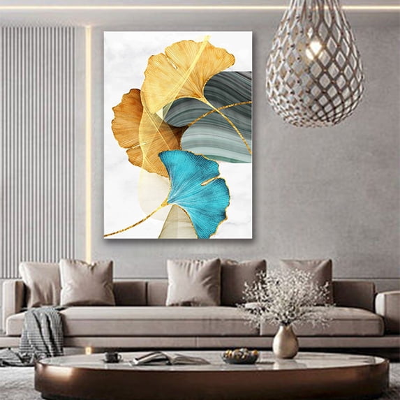 Clearance Under $5 Abstract Canvas Wall Art Painting Gold Leaf Living Room Office Decor,1PC,Yellow