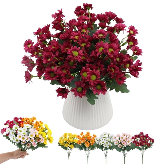 Clearance Under $5 Artificial Fall Mums Outdoor Weatherproof Garden Porch Home Autumn Decor,1PC,Red