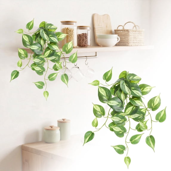 Clearance Under $5 Artificial Hanging Pothos Plant with Ceramic Pot 50cm Home Desk Shelf Decor,1PC,Green