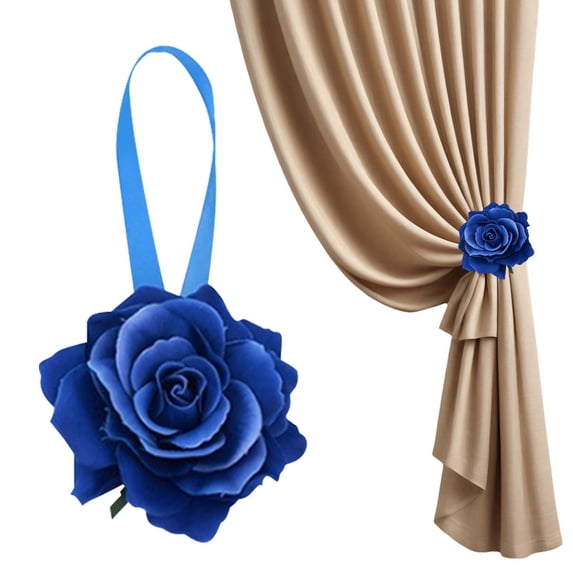 Clearance Under $5 Artificial Rose Curtain Tieback Magnetic Home Window Drape Decorative Holder,1PC,Blue