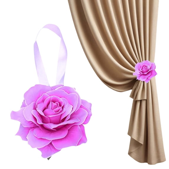 Clearance Under $5 Artificial Rose Curtain Tieback Magnetic Home Window Drape Decorative Holder,1PC,Purple