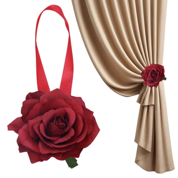 Clearance Under $5 Artificial Rose Curtain Tieback Magnetic Home Window Drape Decorative Holder,1PC,Red