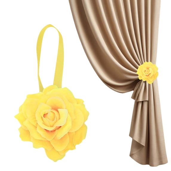 Clearance Under $5 Artificial Rose Curtain Tieback Magnetic Home Window Drape Decorative Holder,1PC,Yellow