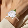thumbnail image 1 of Clearance Under $5 Artificial Rose Wrist Corsage Boutonniere Set Wedding Prom Formal Event Decor,1PC,White, 1 of 4