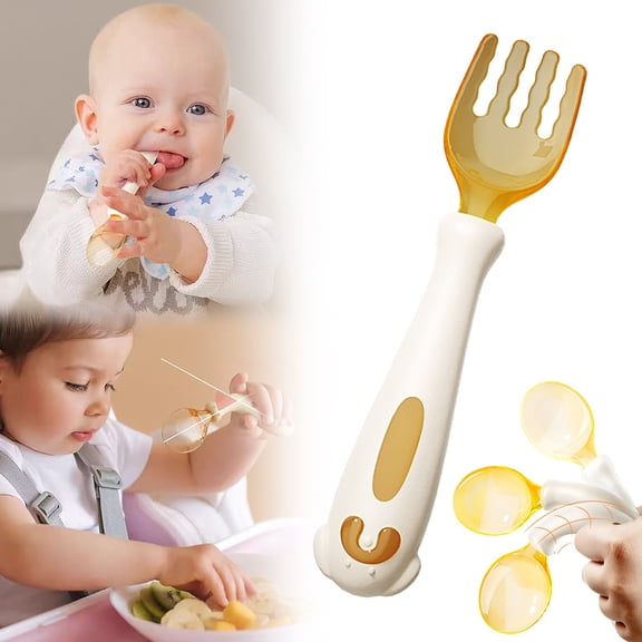 Clearance Under $5 Bendable Silicone Fork Training Feeding Utensil Travel Case,1PC,White
