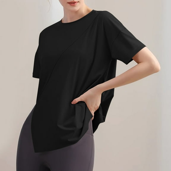 Under $5! Cagogo Women's Workout Tops Short Sleeve Athletic Yoga Running Shirts Loose Fit with Side Slits T-Shirts