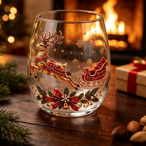 Clearance Under $5 Christmas Patterned Stemless Glass, Festive Drinking Cup for Holiday Table Styling and Everyday Use