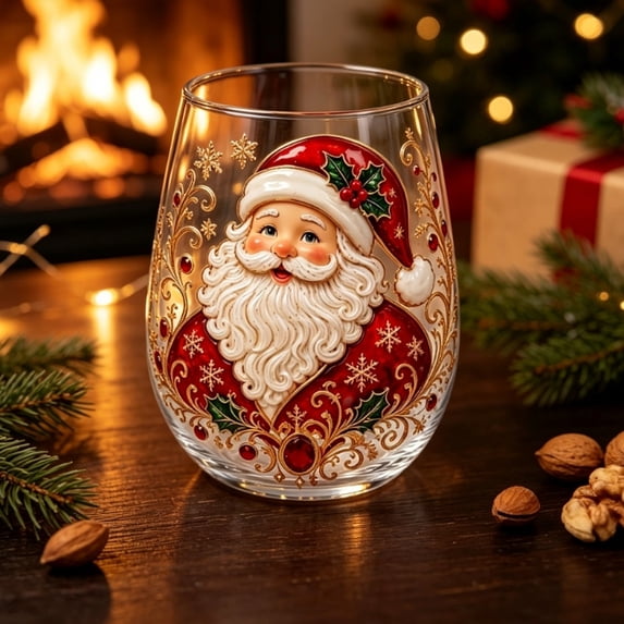 Clearance Under $5 Christmas Stemless Wine Glass, Festive Patterned Drinking Cup for Holiday Table Decoration