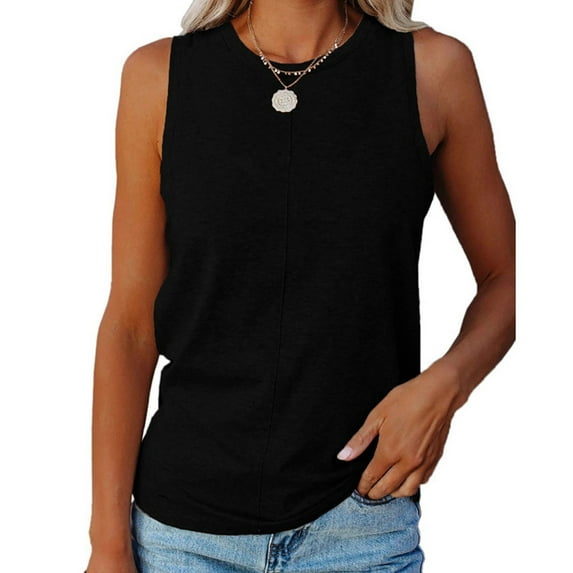 Clearance Under $5 Clothing,AXXD O-Neck Sleeveless Solid Summer Square Neck Tank Top Women Black 16