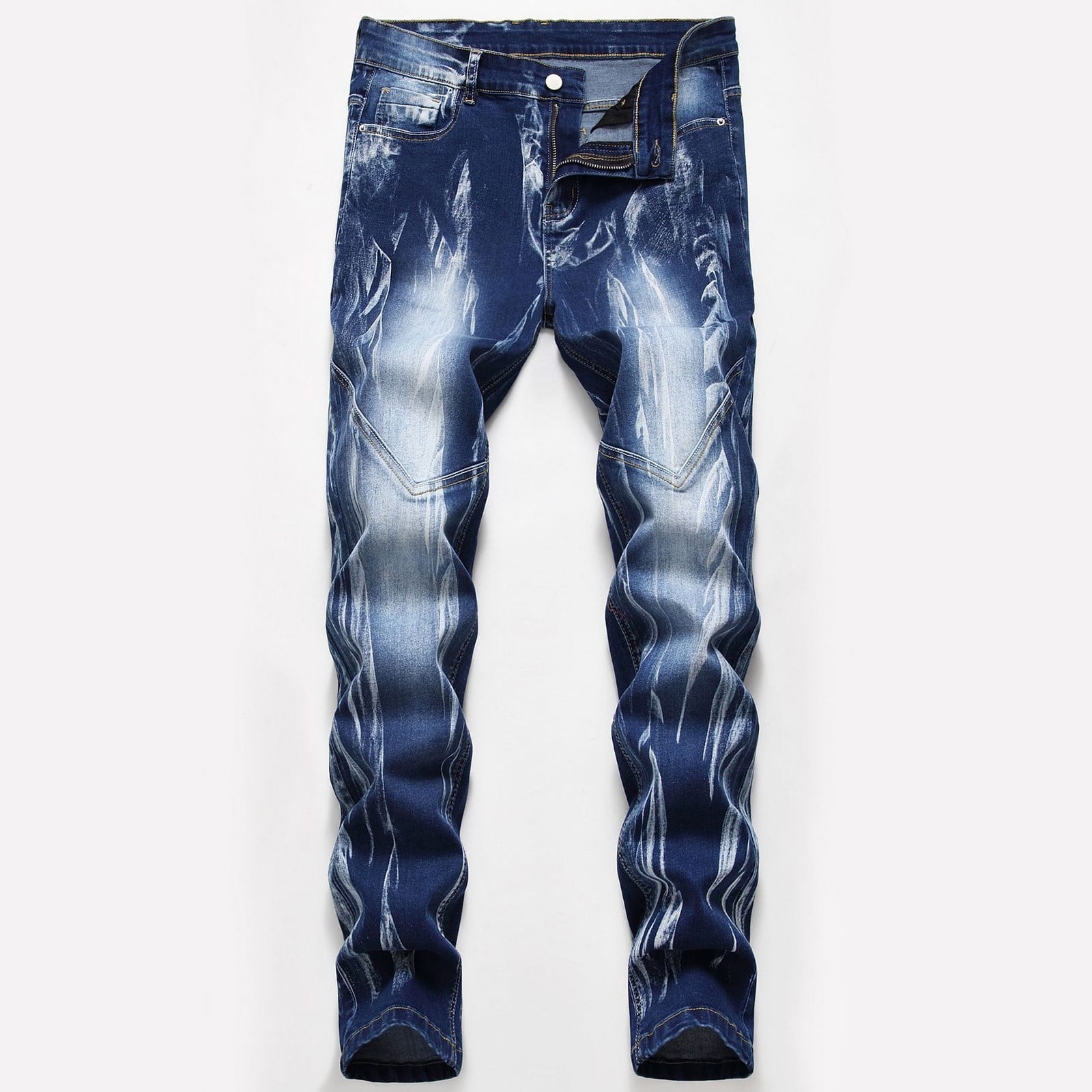 Men's Regular Fit Stacked Jeans Ripped Slim Fit Patch