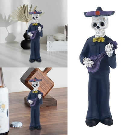 Clearance Under $5 Day Of The Dead Skeleton Musician Figurine Decoration For Home And Halloween Decorations Collectible Figurine Gift Idea Black