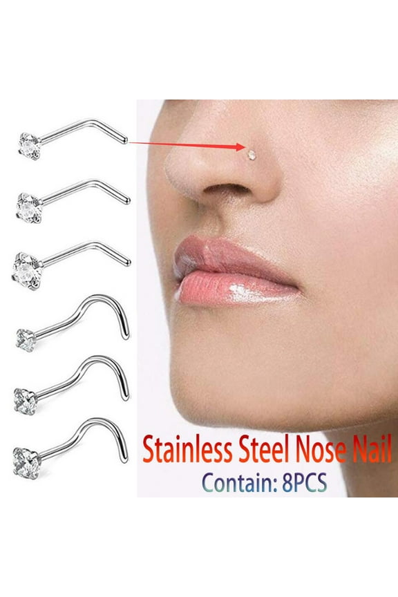 Under $5 EGNMCR Fake Nose Ring 8PC Stainless Steel Nose Nose Body Piercing Jewelry Diamond Nose Valentine's Day Gifts for Men Women Moms