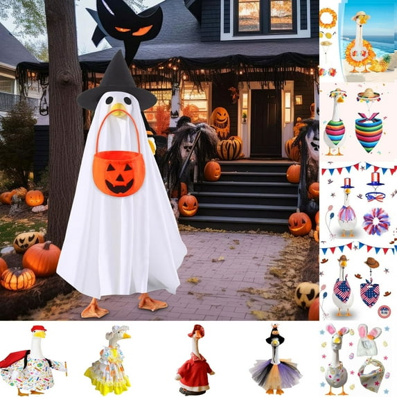 Under $5 GFHFHITJ Spring Porch Goose Clothes, Halloween Goose Outfits Costume Including Bow Tie and Hat for Patio