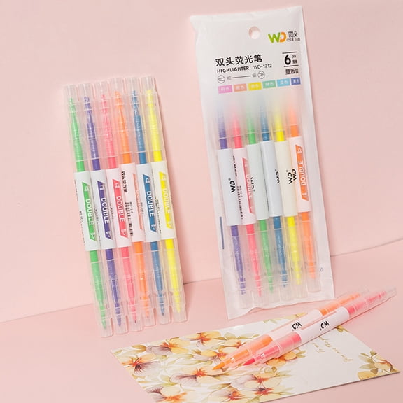 Clearance Under $5 Glitter Highlighter Pens,6 Pack Chisel Tip Shimmer Markers,for Journaling & Coloring,6pcs,White