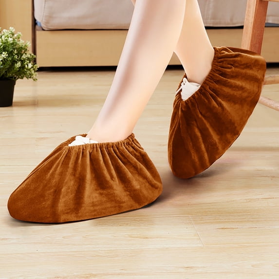 Clearance Under $5 Indoor Flannel Shoe Covers Washable Non-Slip Reusable Slipper Socks for Home Floor,2PCS,Brown