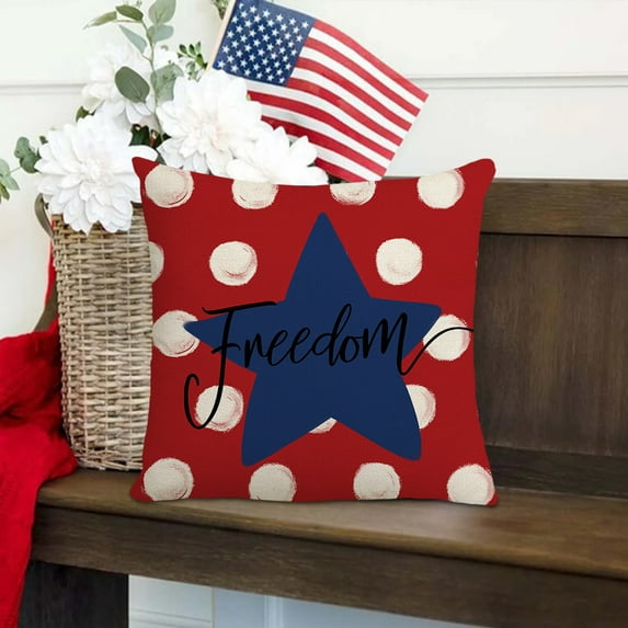 Clearance Under $5! InsCrazy 4th of July Pillow Cover 18 X 18" Pillowcase Home Sofa Linen Pillowcase Love Star Letter Print Red Holiday Decorations