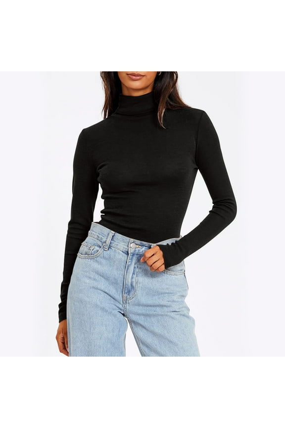 Women's Turtleneck Long Sleeve Shirts Fall Winter Basic Layering Slim Fit Soft Stretchy Thermal Underwear Tops, S-5XL
