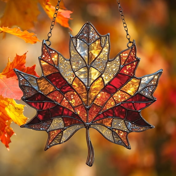 Clearance Under $5 Maple Leaf Acrylic Window Hanging Stained Glass Fall Decor,1PC,Pink