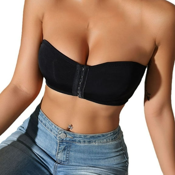 Miqool Front Closure Strapless Bra for Women Non-Slip Seamless Bandeau Bra Stretchy Non-Padded Wireless Tube Top Bralettes
