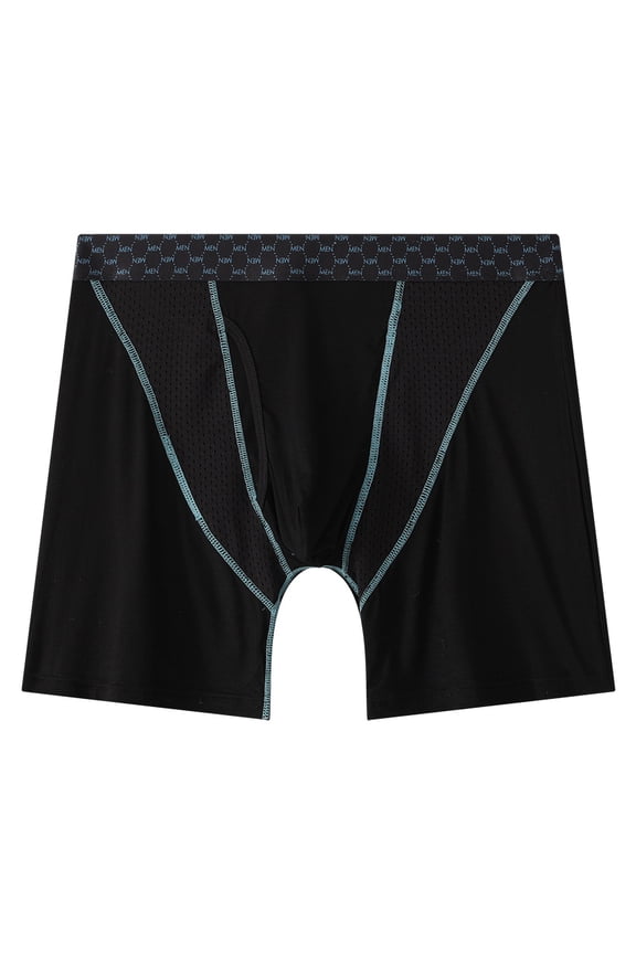 Mens Underwear, Moisture Wicking & Breathable No Ride Up Support Pouch Boxer Briefs with Fly
