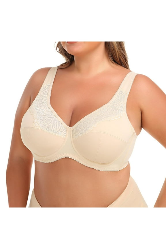 Women's Plus Size Minimizer Bras Full Coverage Underwire T-Shirt Bra Lifting and Support Lace Bralettes for Heavy Breast