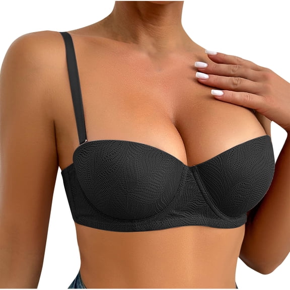 Miqool Women's Sexy Lace Bralettes Demi Half Cup Push Up Bras Low Cut Wireless Bra Plunge T Shirt Everyday Bra with Support