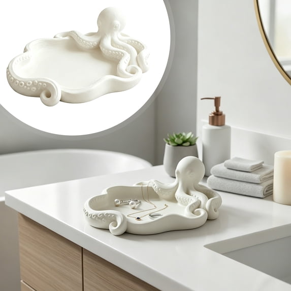 Clearance Under $5 Octopus Jewelry Tray 3D Printed Trinket Dish Decorative Storage Organizer,1PC,White
