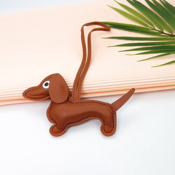 Clearance Under $5 PU Dachshund Bag Hanging Keychain Cartoon Animal Purse Car Decor,1PC,Brown