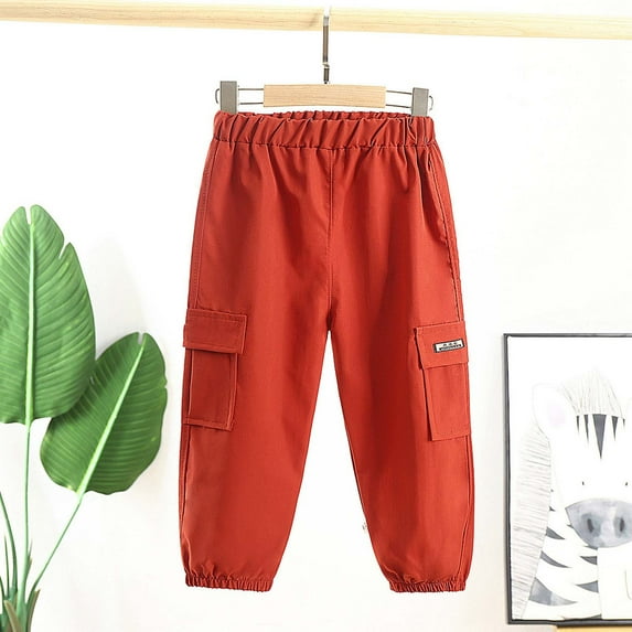 Up to 65% off Pitauce Cargo Pants for Boys Fashion Handsome Trousers Solid Color Cargo Pants Casual Active Length Pants Elastic Cuffs Pants
