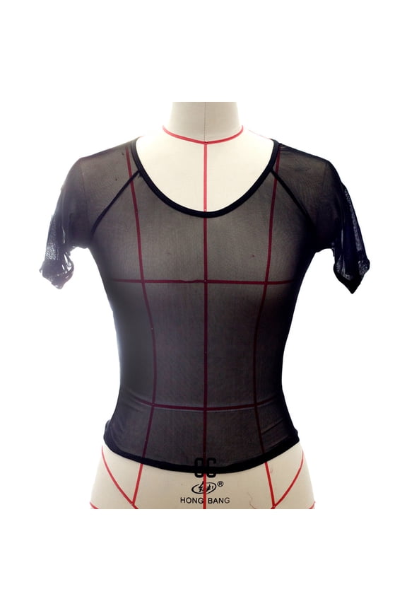 Crop Tops for Women Mesh See-Through Short Sleeve Sheer Tops Casual T-Shirt Plus Size Blouse O-Neck Clubwears