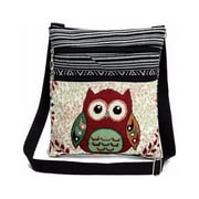 Clearance Under $5 Pitauce Embroidered Owl Tote Bags Women Shoulder Bag Handbags Linen Postman Package Crossbody Messenger with Double Zipper for Travel and School