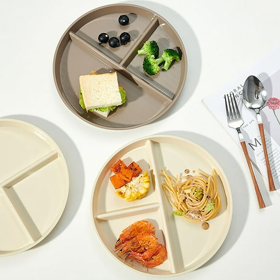 Clearance Under $5 Plate For Adults Round Bariatric Plate Reusable Wheat Divided Plate With 3 Compartments Dishwasher & Microwave