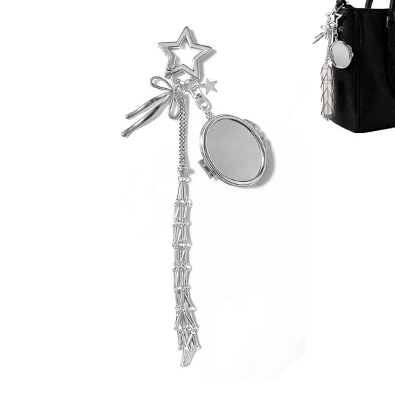 Clearance Under $5 Stainless Lip Gloss Holder Keychain with Mirror Mesh Purse Bag Charm Accessory,1PC,Silver