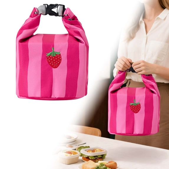 Clearance Under $5 Striped Insulated Lunch Bag Large Capacity Thermal Tote for Work School Picnic,1PC,Pink